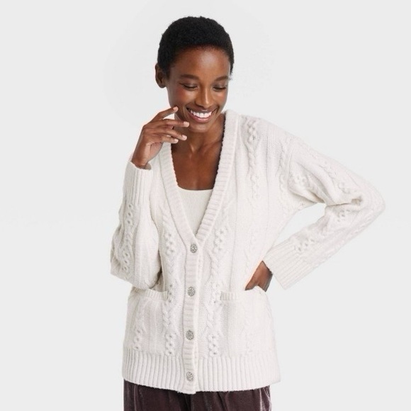 Target A New Day Cardigan Chunky Sweater Cream - Picture 1 of 11